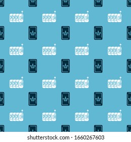 Set Joker playing card and Slot machine with lucky sevens jackpot on seamless pattern. Vector