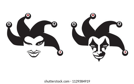 Set of jokers head. Jesters. Buffoons. For your design, vector illustration