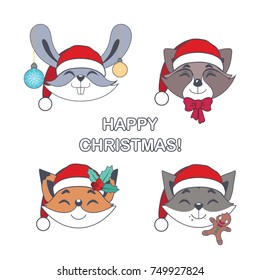 Set of jolly animals with Christmas elements