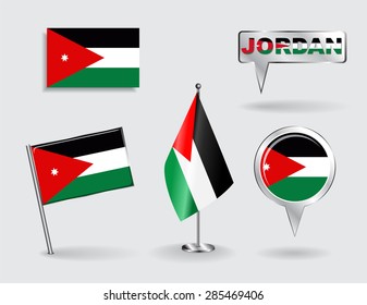 Set of Jordan pin, icon and map pointer flags. Vector illustration.