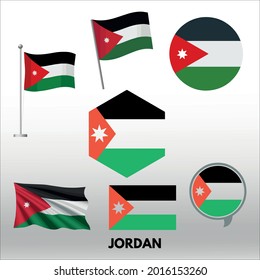 Set Jordanian Flag Line Isolated or logo isolated sign symbol vector, outline and stroke style Collection of high-quality color style vector illustration,