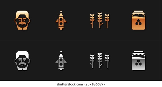 Set Joseph Stalin, Rocket ship, Wheat and Jar of honey icon. Vector