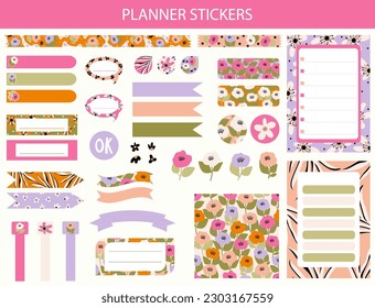 Set of journal and planner design with flower theme. Template for planners checklists and other kids stationery. Cartoon vector collection isolated on white background.