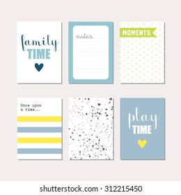 Set of journaling cards for newborn baby boy. Vector templates for scrapbooking, greeting / gift cards, patterns, art decoration etc.