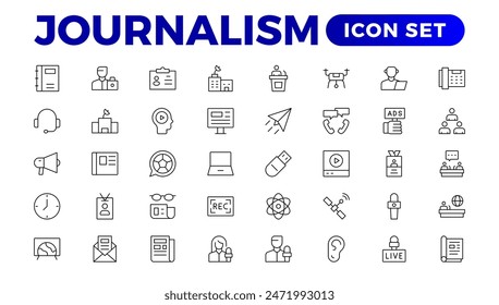 Set of Journalism icons. Containing journalist, news, newspaper and radio. Solid icons collection. Outline News symbol collection.
