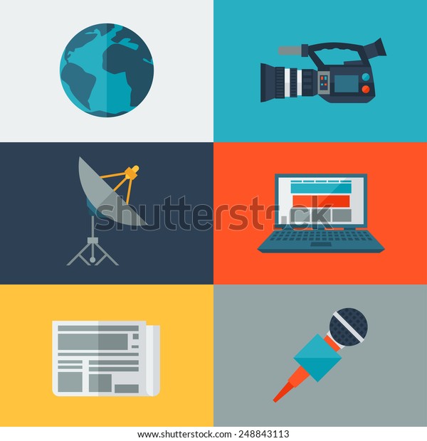 Set Journalism Icons Mass Media Press Stock Vector (Royalty Free) 248843113