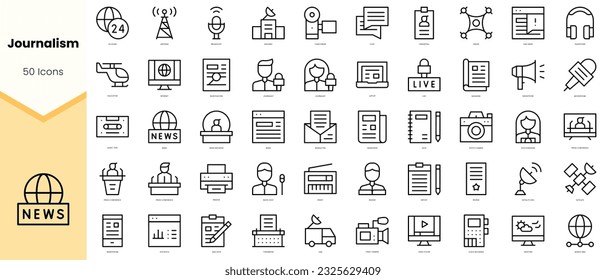 Set of journalism Icons. Simple line art style icons pack. Vector illustration