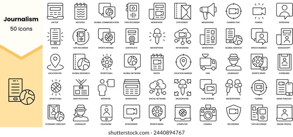 Set of journalism icons. Simple line art style icons pack. Vector illustration