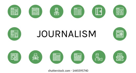 Set of journalism icons such as Article, Newspaper, Journalist, Journal, Press conference, Paparazzi, Typewriter , journalism