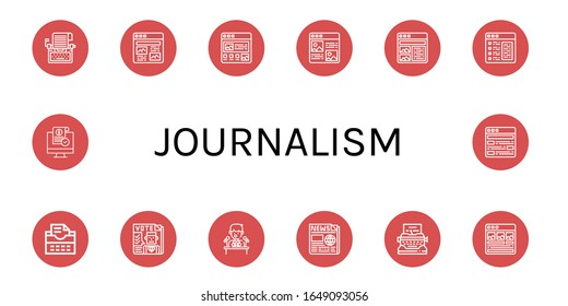 Set of journalism icons. Such as Typewriter, Article, Newspaper, Press conference, Release , journalism icons