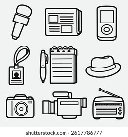 set of journalist with outline style good for icon, symbol, coloring book, coloring page, element design, etc
