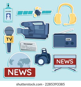 Set of Journalist and Press Simple Sticker Illustration Set
