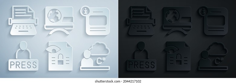 Set Journalistic investigation, Information, news, Weather forecast, Breaking and Retro typewriter icon. Vector