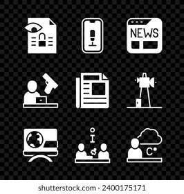 Set Journalistic investigation, Mobile recording, News, Breaking news, Interview, Weather forecast, Crime and  icon. Vector