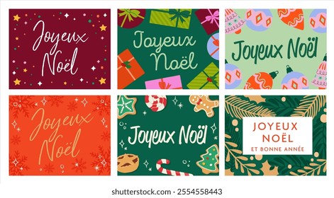 A set of 'Joyeux Noël' Christmas cards. French Language Christmas cards or web banners.