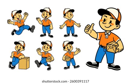 Set of Joyful Delivery Worker Mascot