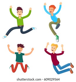 Set of joyful men who joggle with joy. Flat vector cartoon illustration. Objects isolated on a white background.