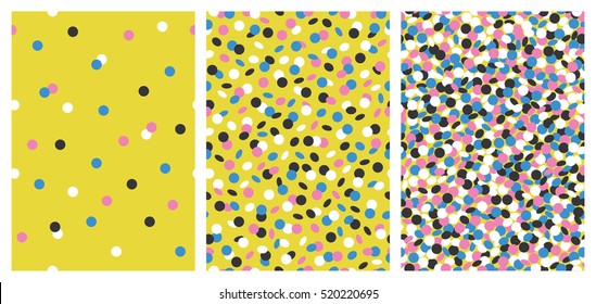 Set of joyful seamless pattern with colorful confetti. Vector illustration.