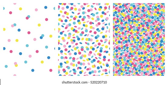 Set of joyful seamless pattern with colorful confetti. Vector illustration.