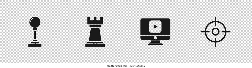 Set Joystick for arcade machine, Business strategy, Online play video and Target sport icon. Vector