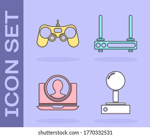 Set Joystick for arcade machine, Gamepad, Create account screen and Router and wi-fi signal icon. Vector