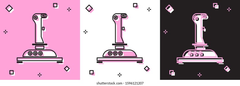 Set Joystick for arcade machine icon isolated on pink and white, black background. Joystick gamepad.  Vector Illustration