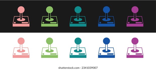 Set Joystick for arcade machine icon isolated on black and white background. Joystick gamepad.  Vector