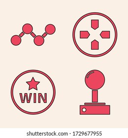 Set Joystick for arcade machine, Share, Gamepad and Medal icon. Vector