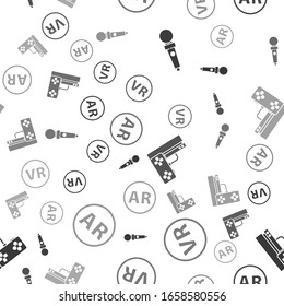 Set Joystick for arcade machine, Virtual reality glasses, Game console with joystick and Ar, augmented reality on seamless pattern. Vector