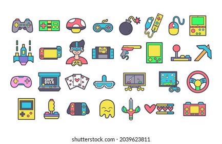 Conjunto de joysticks e iconos de arcade Vector
