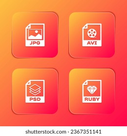 Set JPG file document, AVI, PSD and RUBY icon. Vector