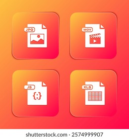 Set JPG file document, MOV, JS and XLS icon. Vector