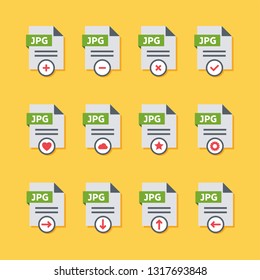 Set of JPG file type flat icons for smartphones, tablets, devices, user interface, applications. Clean and modern style design