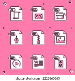 Set JS file document, EML, M3U, EPS, ZIP, TIFF, GIF and DOC icon. Vector