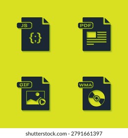 Set JS file document, WMA, GIF and PDF icon. Vector