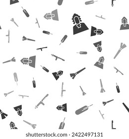 Set Judge, Feather pen, Paint brush and Police rubber baton on seamless pattern. Vector