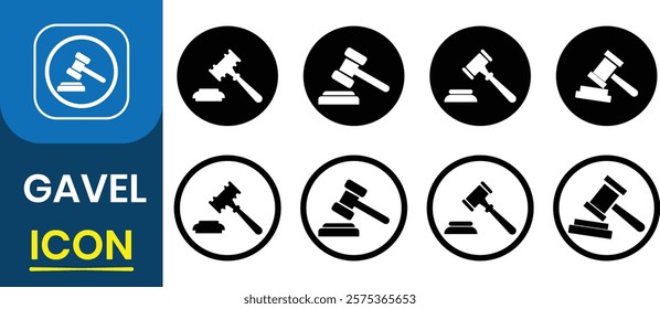  Set of judge gavel icon. Court tribunal, auction hammer, law and justice symbol. vector illustration.