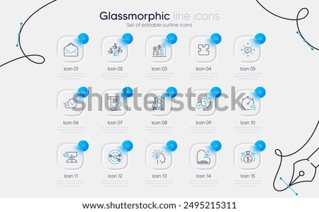 Set of Judge hammer, Graph chart and Idea line icons for web app. Check investment, Mail, Report icons. Piano, Targeting, Checkbox signs. Timer, Teamwork, Lightning bolt. Puzzle, Sms, Inspect. Vector