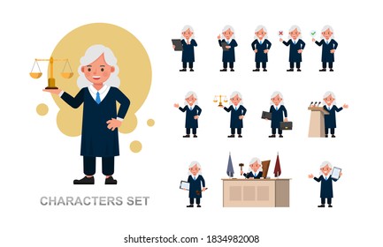 Set of Judge kid boy character vector design. Presentation in various action with emotions, running, standing and walking.