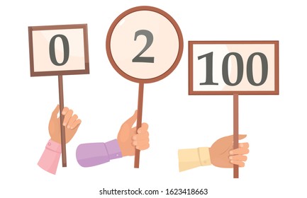 Set of judges hands with marks vector illustration