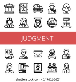 Set of judgment icons such as Legal, Judge, Law book, Lawyer, Scale, Libra, Justice, Law, Jury , judgment