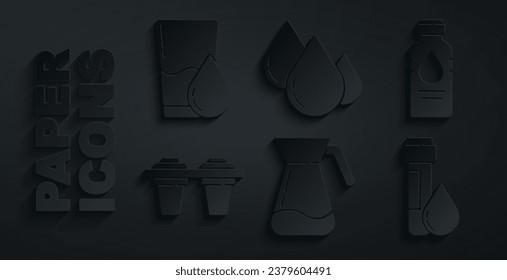 Set Jug glass with water, Bottle of, Water filter, Test tube drop,  and Glass icon. Vector