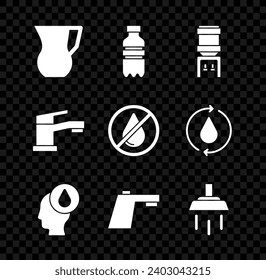 Set Jug glass with water, Bottle of, Water cooler, drop, tap, Shower,  and forbidden icon. Vector