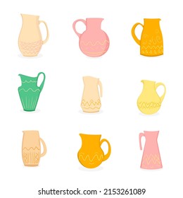 Set of jugs in flat style