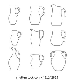 Set of jugs. Pitcher outline. Vector illustration