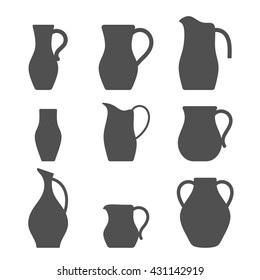 Set of jugs. Pitcher silhouettes. Vector illustration