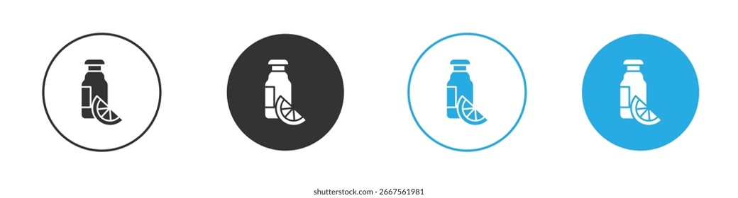Conjunto de ícones de garrafa de suco com fatia de limão em cores diferentes isolados no fundo branco. Perfeito para design de aplicativo ou marca.
