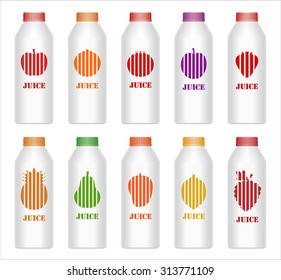 Set of juice bottles. Vector on white background.