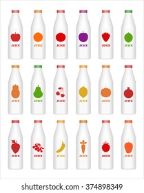 Set of juice bottles. Vector on white background.