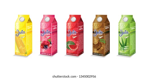 Set of juice box package vector illustration